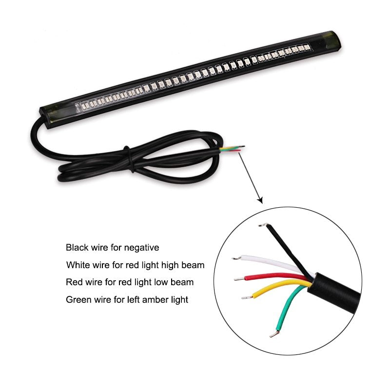 48-LED Motorcycle Tail, Brake & Turn Signal Light Strip – 12V