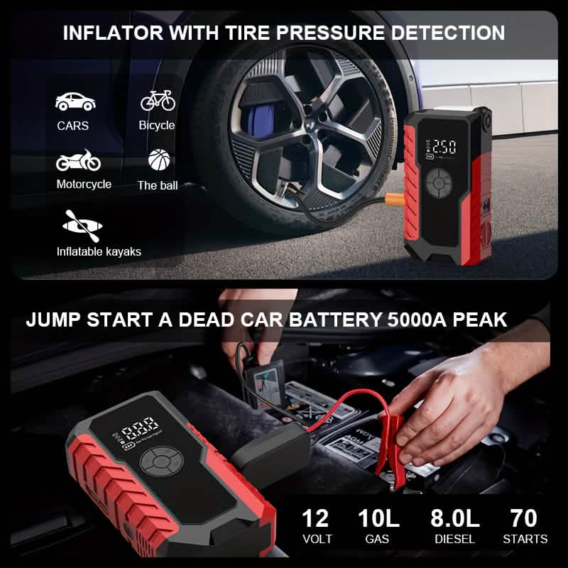 12V Portable Jump Starter with Optional 150 PSI Tire Inflator