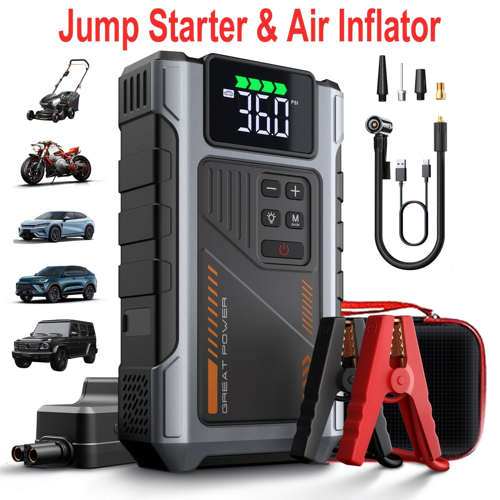 9-in-1 12V Jump Starter & Portable Tire Air Compressor