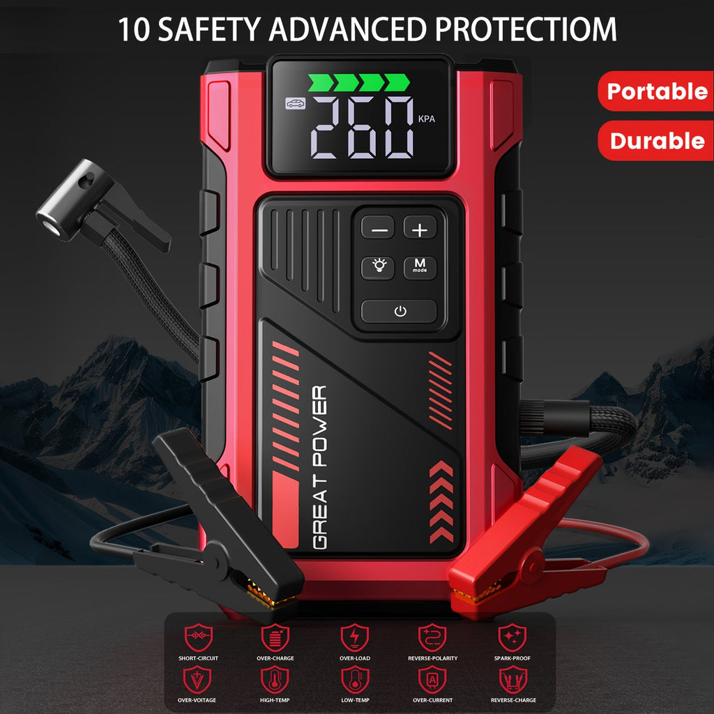 9-in-1 12V Jump Starter & Portable Tire Air Compressor