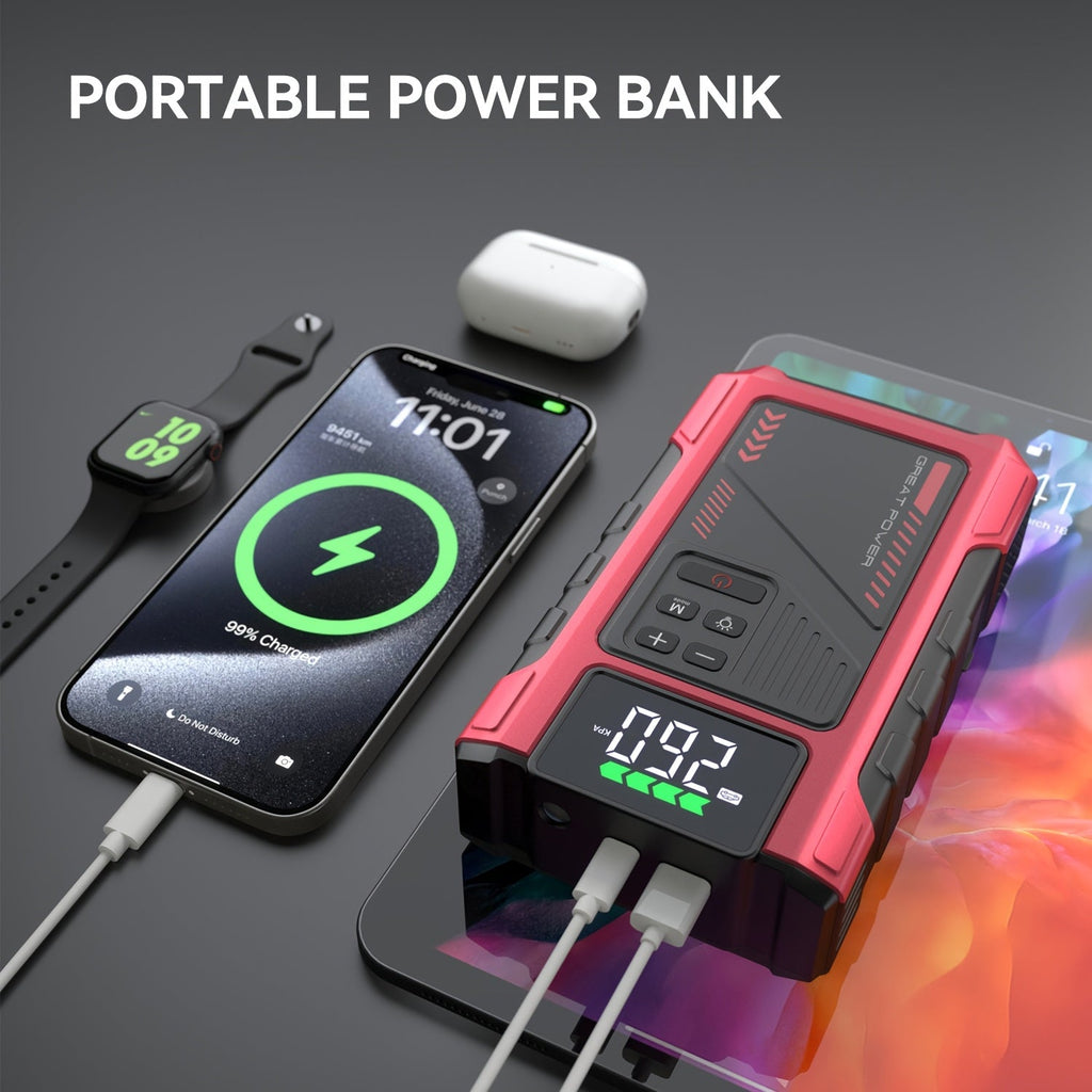 9-in-1 12V Jump Starter & Portable Tire Air Compressor