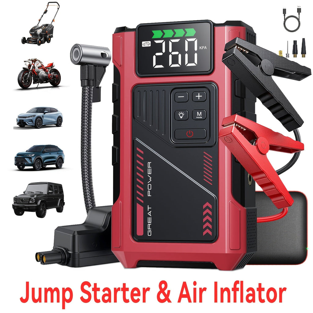 9-in-1 12V Jump Starter & Portable Tire Air Compressor