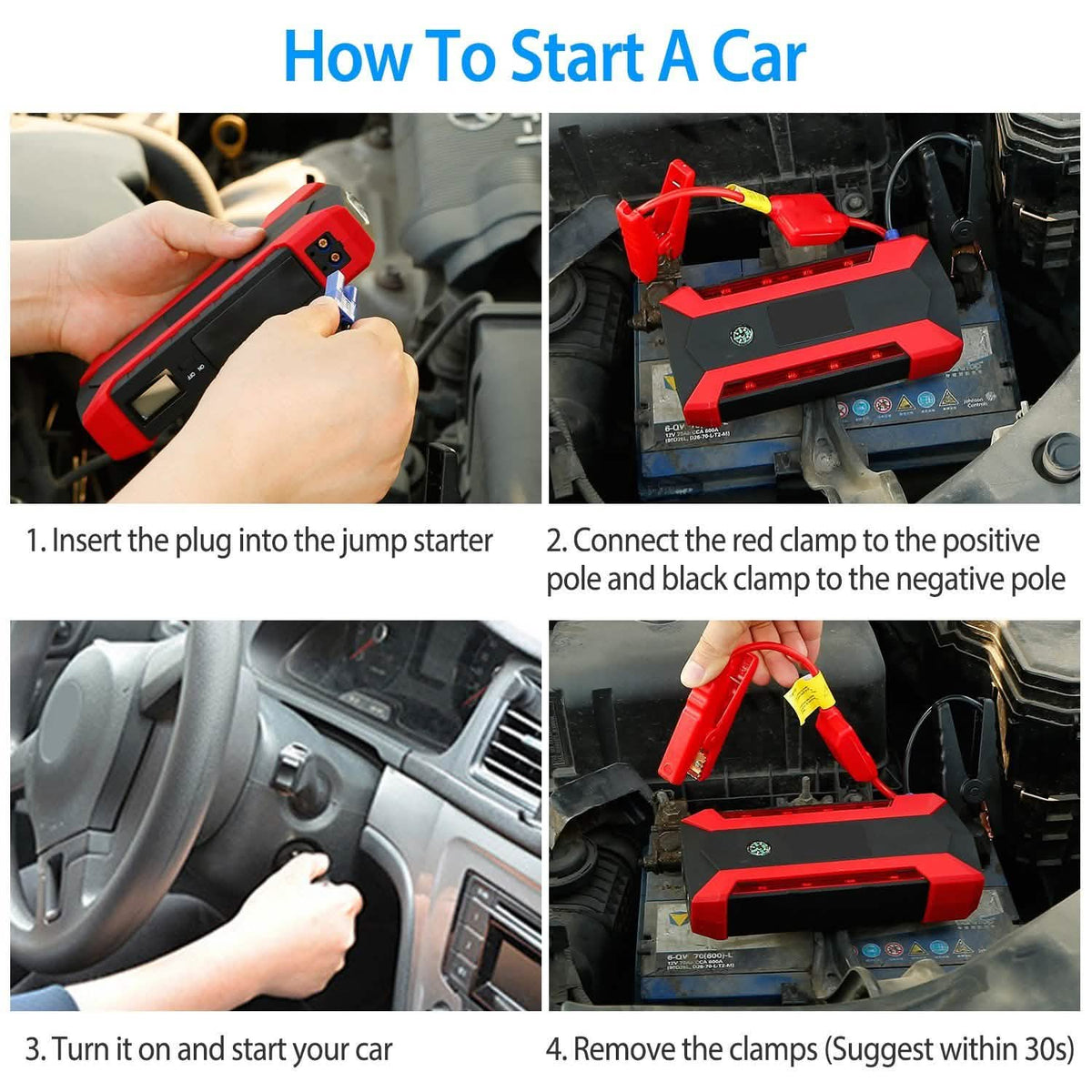 1000A Portable Jump Starter & 20,000mAh Power Bank with LCD