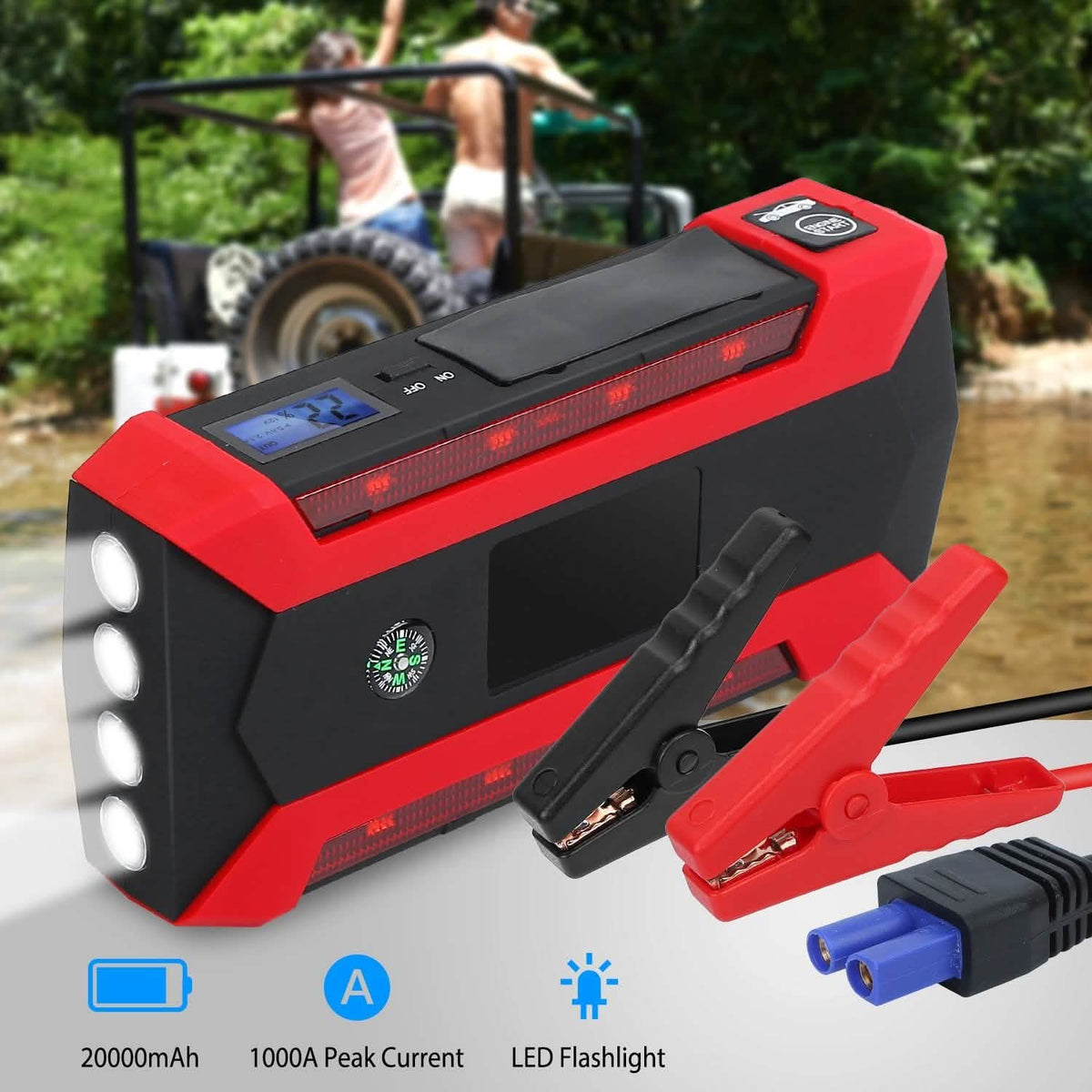 1000A Portable Jump Starter & 20,000mAh Power Bank with LCD